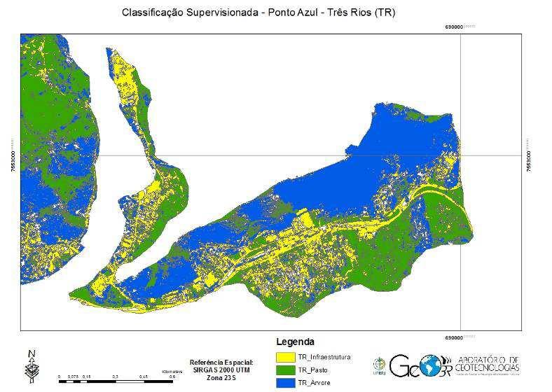 Figura 6: Classificação Supervisionada, Distrito de Bemposta. Fonte: Laboratório de Geotecnologias GEO3R ITR/UFRRJ, 2016. Figura 7: Classificação Supervisionada, bairro Ponto Azul.