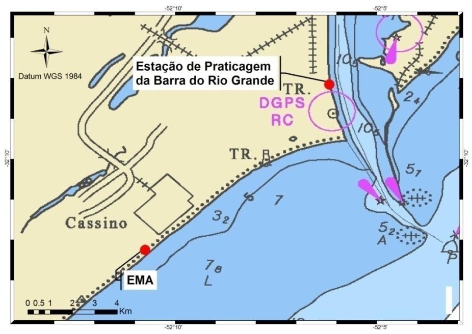 NDP [m] Metodologia Figura 14 - Localização da Estação Marinha de Aquacultura (EMA) e Estação de Praticagem da Barra do Rio Grande.