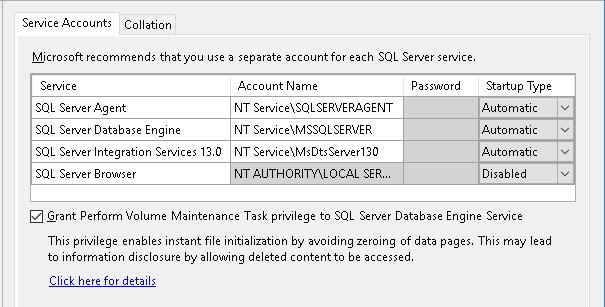 IFI Instant File Initialization Melhora o tempo de criação de novas bases de dados, do crescimento