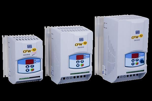 CFW10 Características: g Potência : 0,25 a 5 cv. g Tensão : 110 a 240 V. g Alimentação Monofásica /. g Ótima relação custo/benefício. g Controle com DSP (Digital Signal Processor).