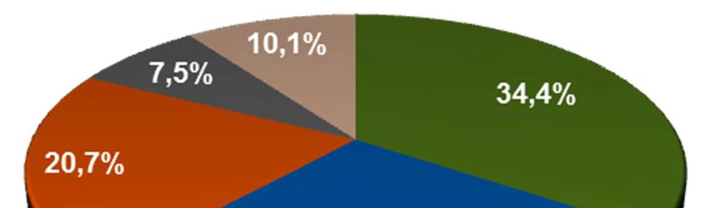 5.2. Segmentação do Fornecimento de Energia O fornecimento de energia elétrica a clientes finais apresentou a seguinte segmentação no primeiro semestre de 2015: Volume de Fornecimento de Energia a