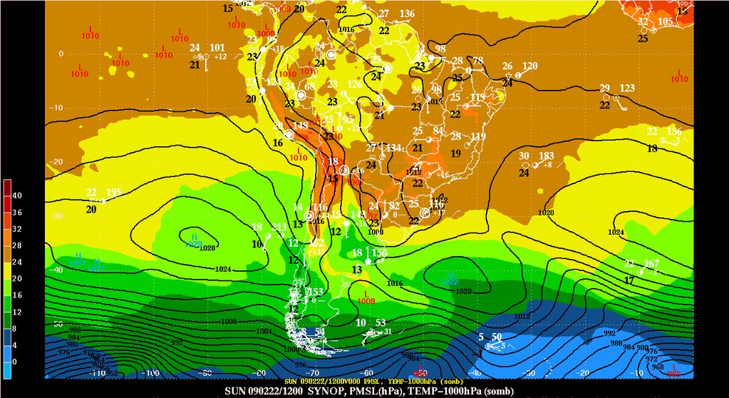 Este padrão indicava uma atmosfera bastante instável sobre o leste da Região Nordeste do Brasil. Figura 02 Análise de linha de corrente, ômega e temperatura no nível de 250 hpa em às 12z.