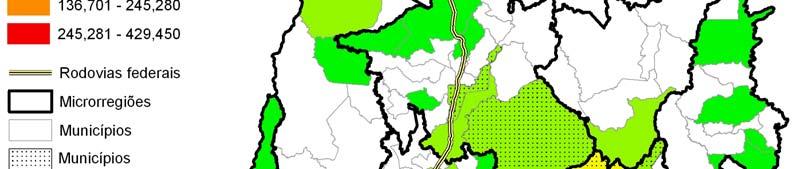 Fig. 6 - Municípios com incremento agrícola, entre 2003 e 2004, superior a 5 km 2.