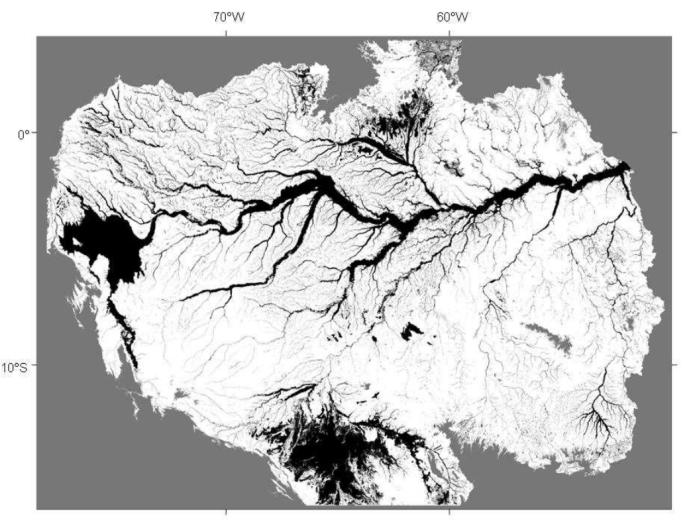 Figura 5. Áreas inundáveis da bacia Amazônica (fonte: Melack &Hess, 2010). Por meio de sensores microondas em satélite, Hamilton et al.