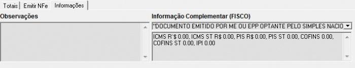 desses tributos na informação complementar da nota fiscal deve usar o parâmetro ao qual ele pertence.