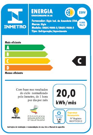 6.5. Elgin Silent 99 Tomando como válida a capacidade total de refrigeração dada pelo fabricante, 7, 91kW, e a máxima potência medida durante o ensaio, 2, 32kW, obtemos o seguinte CEE: CEE = 7, 91kW