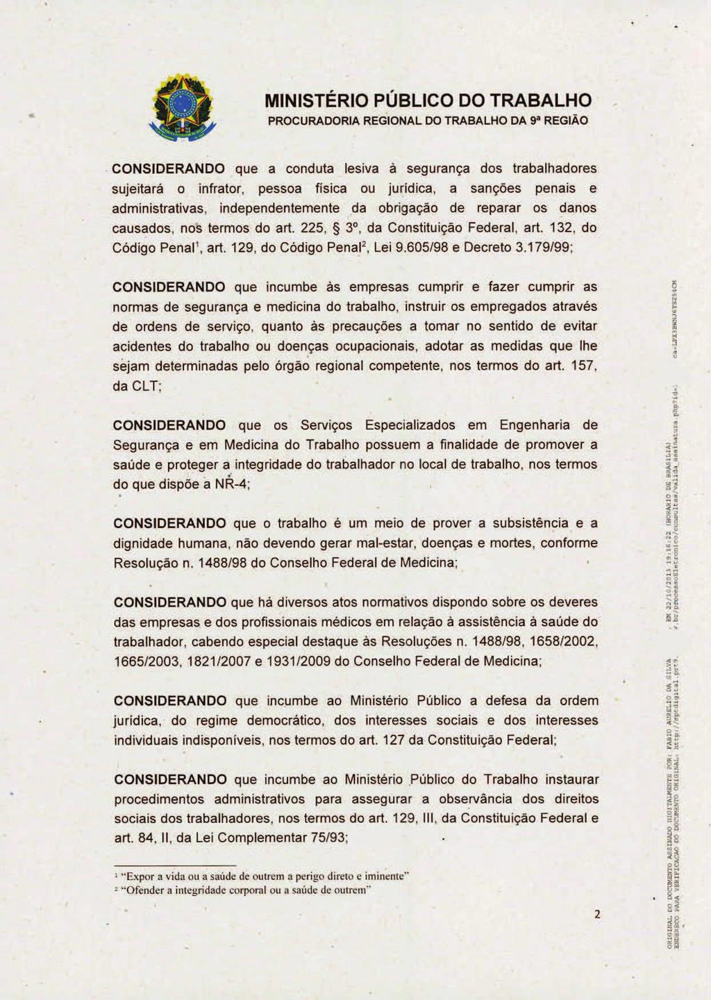 MINISTÉRIO PÚBLICO DO TRABALHO PROCURADORIA REGIONAL DO TRABALHO DA ga REGIÃO.