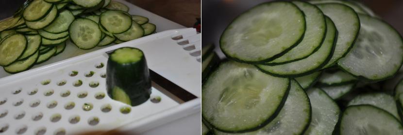 Modo de preparo: Corte o pepino em rodelas bem fininhas.