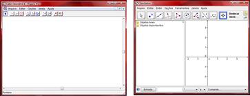 Figura 1: Interface do Cabri-Géomètre e do GeoGebra, respectivamente. 3 Conjunto de atividades investigativas Já foram produzidos dois conjuntos de atividades referentes à Trigonometria e à Simetria.