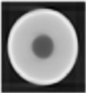 63 Figura 41 - Reconstrução tomográfica do phantom usando colimação de 0,1 mm A reconstrução tomográfica mostrada na figura 42 (a) foi feita utilizando um colimador com orifício de 0,2 mm de diâmetro.