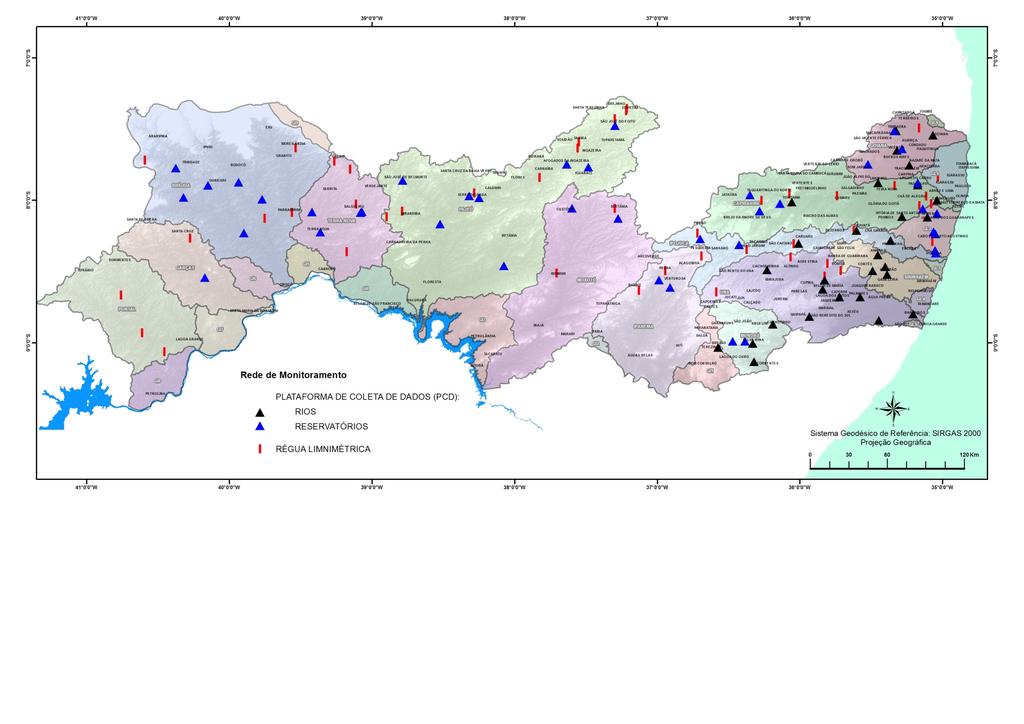 REDE DE MONITORAMENTO HIDROLÓGICO 29 PCDs em Rios 40 PCDs em Reservatórios 45 Estações