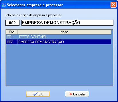 Em seguida será apresentada uma janela com uma caixa de listagem com todas as empresas cadastradas.