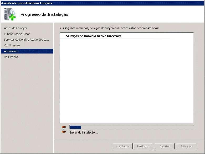 Figura 6. Progresso de instalação dos Serviços de Domínio Active Directory No final do processo é mostrada uma mensagem que o serviço foi instalado com sucesso (Figura 7), clique em Fechar. Figura 7.