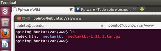 No final, vamos passar todo o conteúdo para a pasta mediawiki cd /var/www wget http://download.wikimedia.org/mediawiki/1.21/mediawi ki-1.21.1.tar.gz tar xvzf mediawiki-1.21.1.tar.gz mv mediawiki-*.