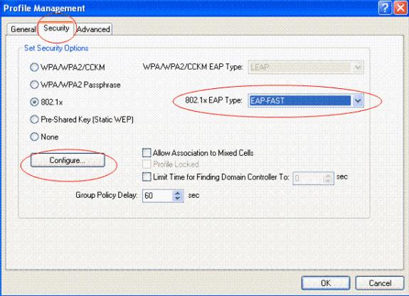 4. Do indicador EAP-FAST configurar, verifique a caixa de verificação automática do abastecimento reservar PAC.