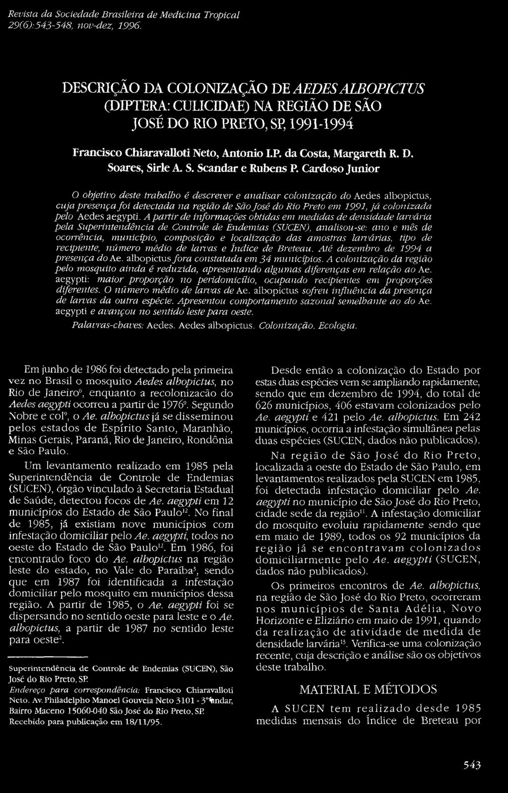 Revista da Sociedade Brasileira de Medicina Tropical 29(6):543-548, nov-dez, 1996.