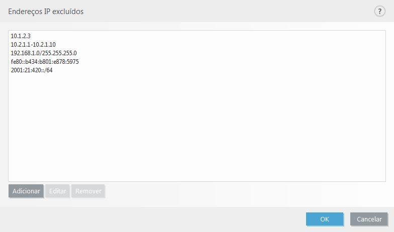 4.2.3.3 Endereços IP excluídos As entradas na lista serão excluídas da filtragem de conteúdos do protocolo.