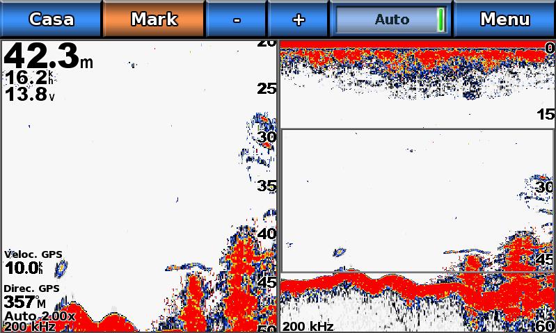 Sonda Vista de zoom dividido da sonda O zoom divido da vista da sonda apresenta um gráfico em ecrã total das leituras da sonda, bem como uma parte ampliada desse gráfico no mesmo ecrã.