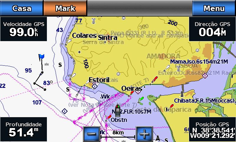 Chamadas digitais selectivas - DSC Trilhos de embarcações na Carta de navegação Pode ver trilhos de todas as embarcações localizadas na Carta de Navegação, Carta de Pesca e na vista de carta