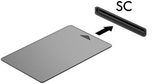 Inserção de um smart card Para inserir um smart card: 1. Segurando o smart card com a etiqueta para cima, insira-o no leitor até ele encaixar. 2.