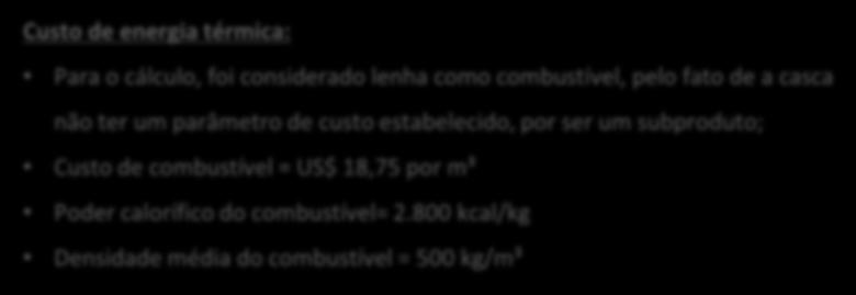 800 kcal/kg Densidade média do combustível = 500 kg/m³ Custos de secagem de arroz em casca de 22% para 13% b.u. Secador com torre de cavalete Secador com torre tipo mista Energia térmica consumida (kcal/h) 3.