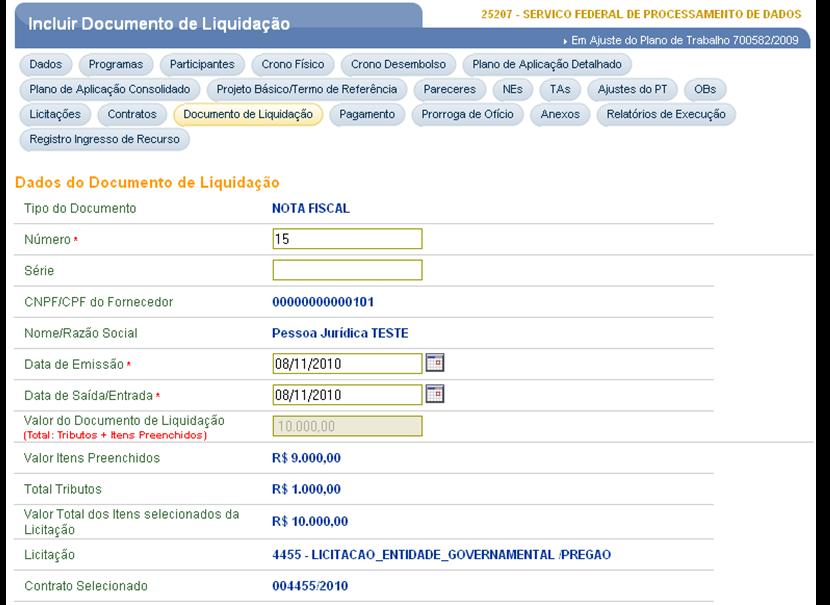 Encontra-se preenchido o valor total dos Itens e o valor dos