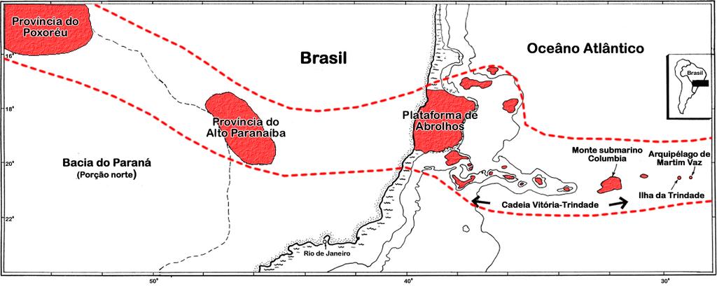 46 tectônica com a movimentação de falhas e ocorrência de transpressão, o que eleva o assoalho oceânico. Estes dados indicariam reativações recentes da crosta oceânica.