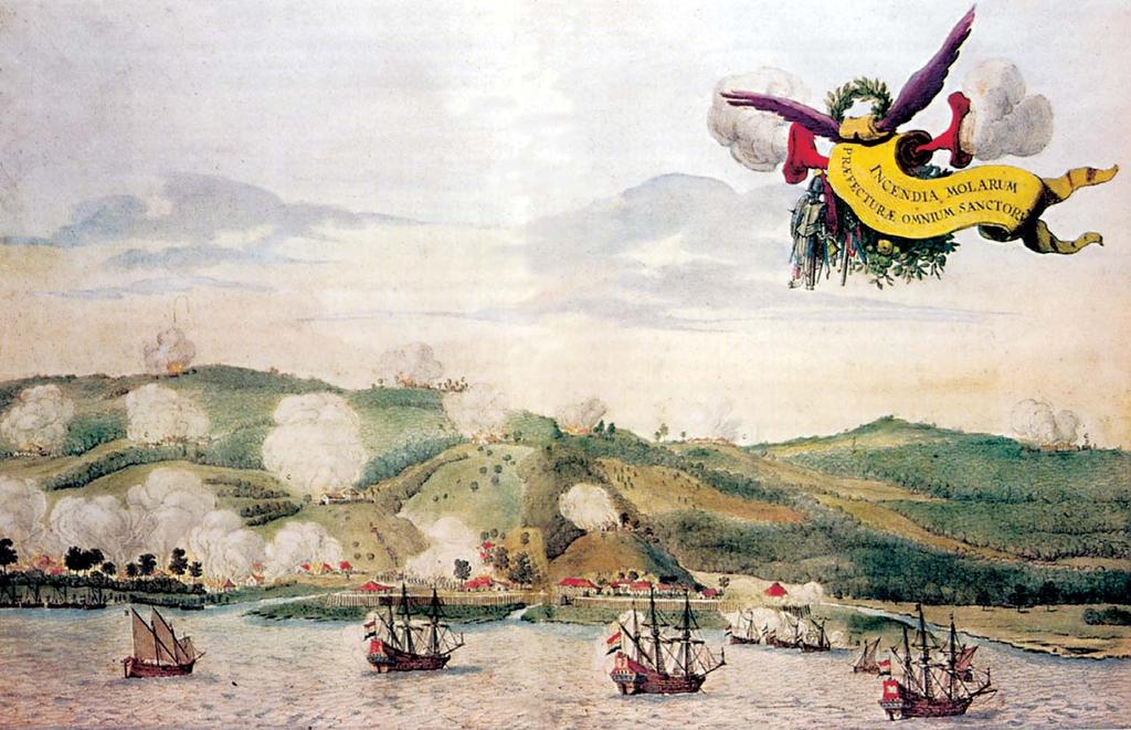Arqueologia Procurando pela história militar do Brasil Ataque de navios holandeses contra um engenho fortificado, na Baía de Todos os Santos, em 1638.