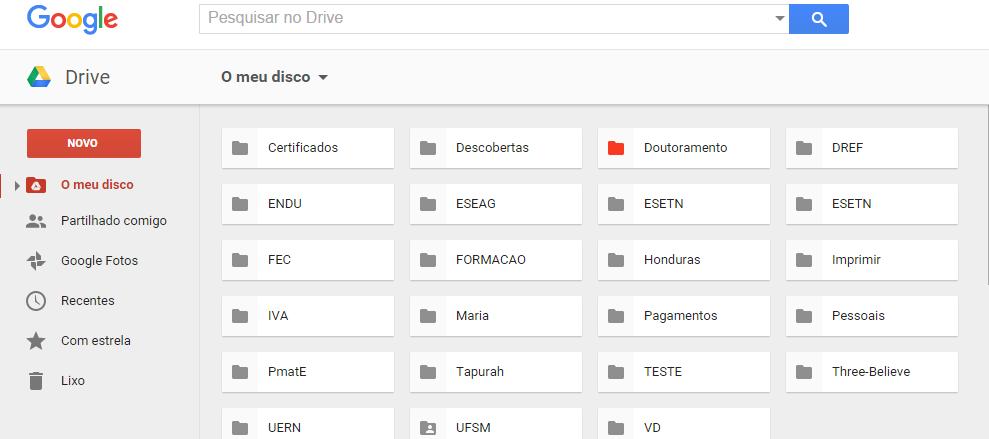 Janela do Google Drive Criar documentos e