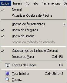 2 MENU EXIBIR CONCEITOS BÁSICOS Este item da Barra de Menus é utilizado para estruturar a área de trabalho.