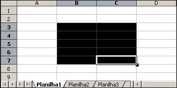 3.1.2 Selecionando um intervalo de células adjacentes Dá-se o nome de intervalo ao espaço compreendido entre duas ou mais células.