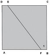 QUESTÃO 6 A medida do lado do quadrado ABCD é 6 cm. Os pontos E e F estão sobre lados opostos do quadrado e o segmento DE é congruente ao segmento FB, que mede 1 cm.