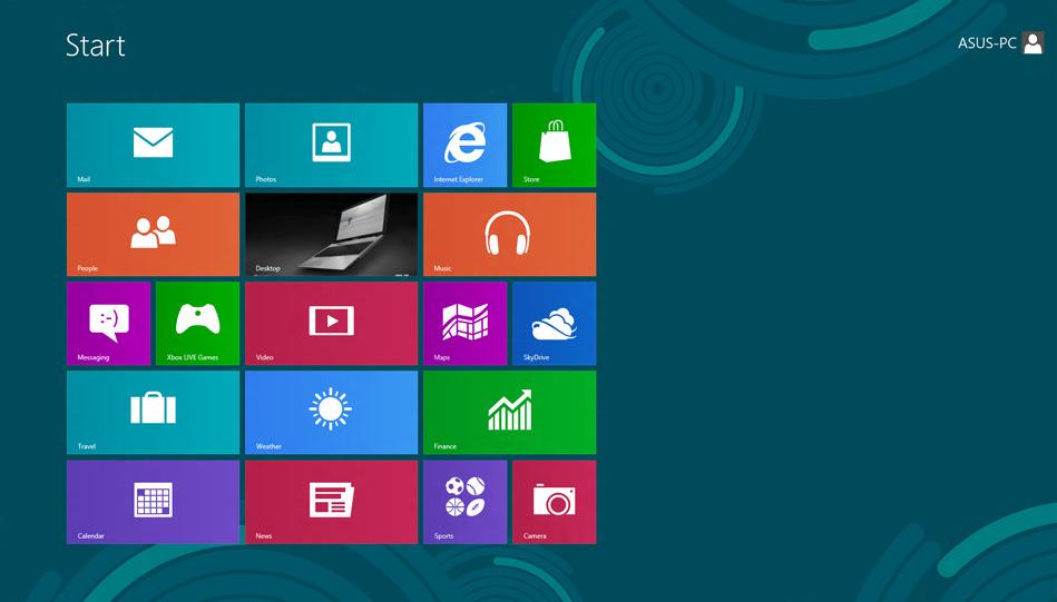 IU Windows O Windows 8 possui uma interface do utilizador (IU) baseada em mosaicos que lhe permite organizar e aceder facilmente às aplicações Windows a partir do Ecrã Inicial.