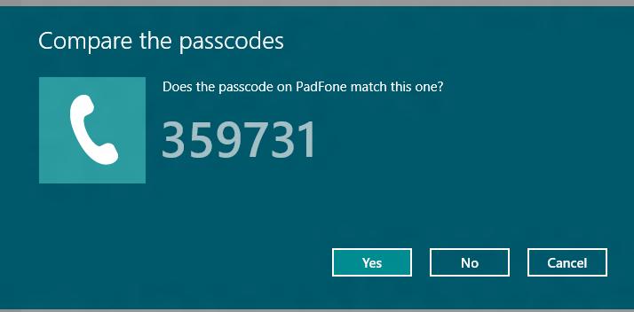 4. Seleccione um dispositivo da lista. Compare o código de acesso do seu PC Portátil com o código de acesso enviado para o dispositivo escolhido.