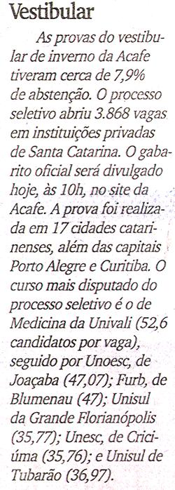 Veículo: Jornal Diário do Sul Data: Tubarão,