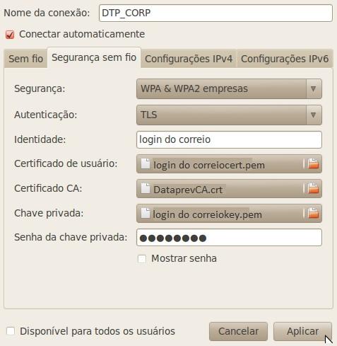 pem no local em que foi extraído Certificado CA = é o certificado DataprevCA.crt Chave privada = selecione login do correiokey.