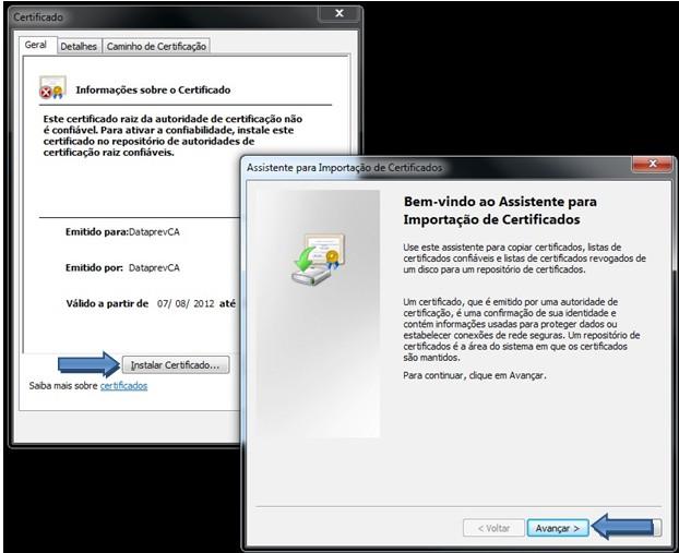 - Se for administrador, visualize o diretório onde os certificados foram baixados - Primeiramente, clique no DataprevCA.crt, para iniciar a instalação.