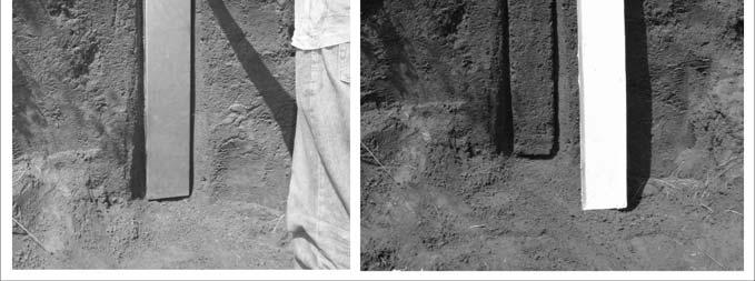 Na sequência, escora-se a forma metálica com a tábua (figura 7A) e inicia-se a escavação com o máximo de cuidado (figura 7B).