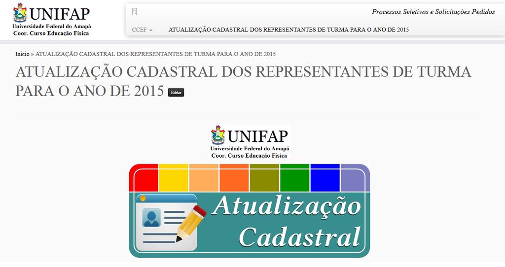 Cadastro de representante e vice ( turma) Sistema Portal do