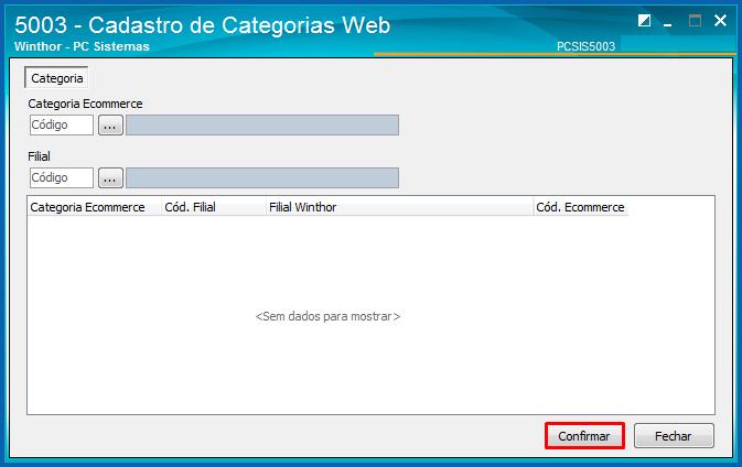 4 Informe o código da Categoria recém-criada e o Código da Filial configurada para a Integração TOTVS