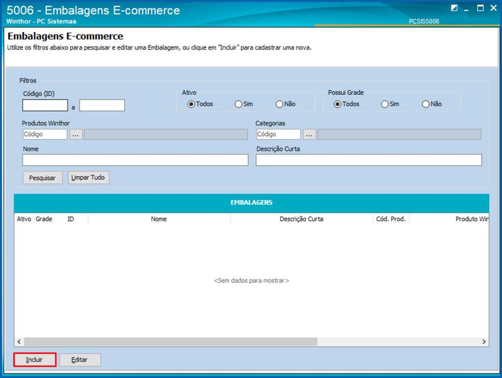 3. Cadastrar Embalagem sem Variante Para cadastrar uma embalagem para o e-commerce é