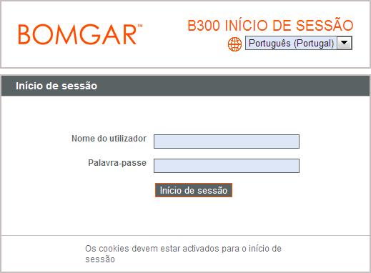 Ecrã de início de sessão do administrador de aparelhos Depois de instalar o aparelho, inicie sessão na interface administrativa da Bomgar Box acedendo ao URL público do seu aparelho, seguido de