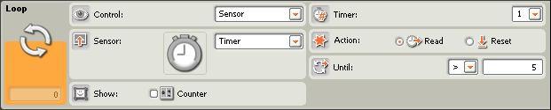 REPETIR ATÉ UM SENSOR (TIMER) Figura 11 Painel de parâmetros para o bloco loop (Timer) Neste parâmetro é escolhido o sensor a utilizar que neste caso é temporizador (timer).