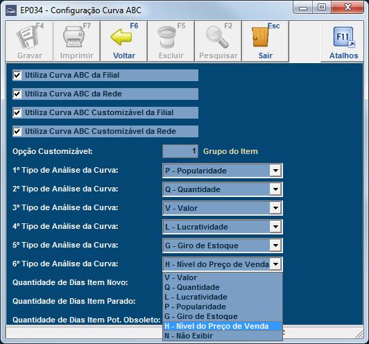 Controle de Itens por Quantidade de Dias Figura 1: Tipos de análises disponíveis É possível ainda configurar opções referentes aos itens analisados.