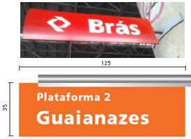 de metal, coluna de concreto ou, com fixação superior presas no teto da estação.