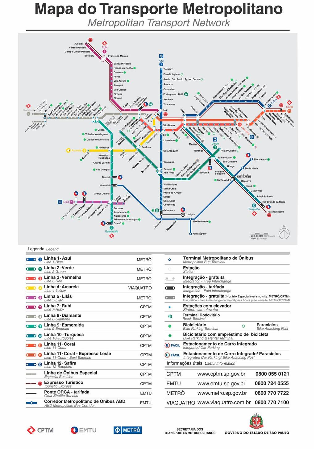 O Mapa do Transporte Metropolitano Figura 20, presente dentro dos trens, possui as mesmas informações que os das estações, exceto pelo tamanho.