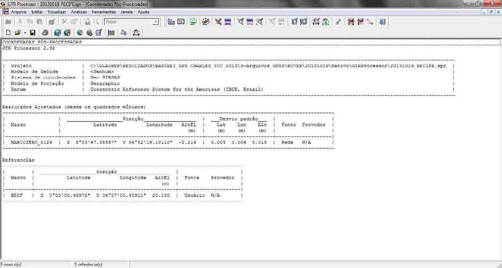 Figura 41 Janela do programa GTR Processormostrando resultados do