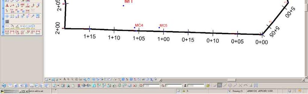 Figura 52 Perfil Longitudinal gerado no Programa Microstation PowerCivil SS02 usando os dados do Nivelamento Geométrico e do Levantamento GNSS do eixo locado na extemidade da calçada (topo do meio