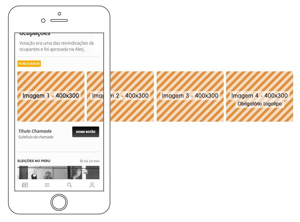 Como funciona o Carrossel (Mobile) NATIVE Especificações Imagens do post (pixel)* Peso Imagens (kb) Tipos de Arquivo Título (Obrigatório) Subtítulo (Obrigatório) 400 x 300 - caso seja menor é preciso