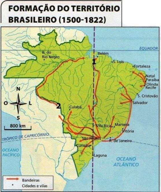 como são nos dias de hoje. Observe o mapa e responda as questões. a) Em qual século foi estabelecida esta divisão interna do território brasileiro? _ b) Que elementos do mapa podem ser identificados?